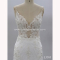 Latest design white applique elegant lace mermaid wedding dress with sweep train